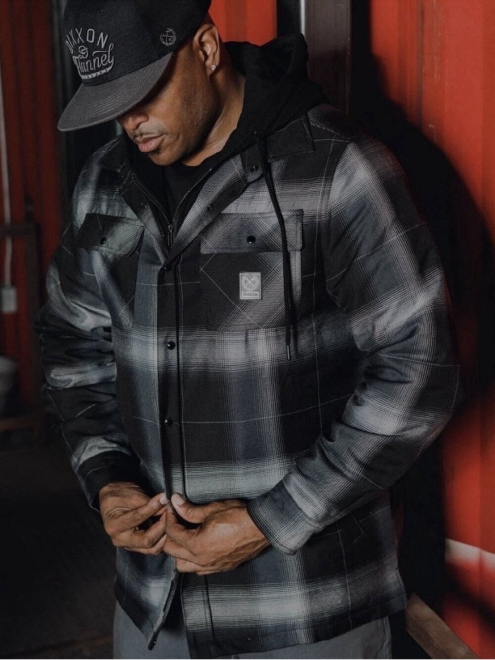 DIXXON Destroyer Black and Gray Plaid Hooded Shirt Jacket